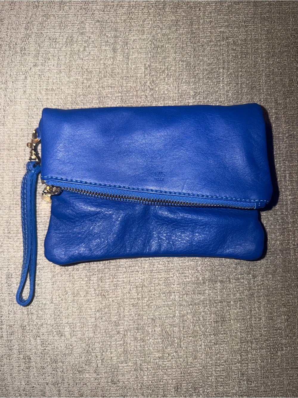 vera pelle Blue genuine Leather Fold-Over Wristlet Clutch